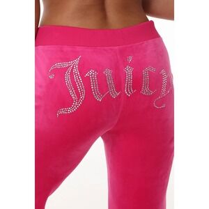 Juicy Couture OG Big Bling Velour Track Pants Flare Rhinestone Logo Y2K Size M